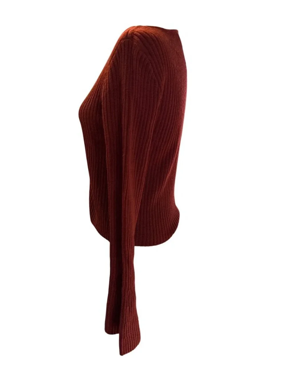Madewell Ribbed V-Neck Sweater Top in Merino Wool~Size M~Deep Rust Red NWoT L726 - Picture 4 of 9